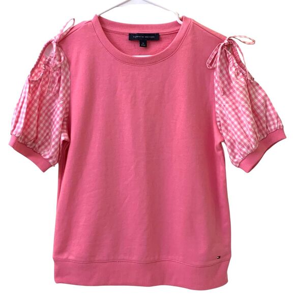 Tommy Hilfiger Cotton Gingham Check Short Sleeve Blouse Top Pink Size SP - Picture 10 of 12